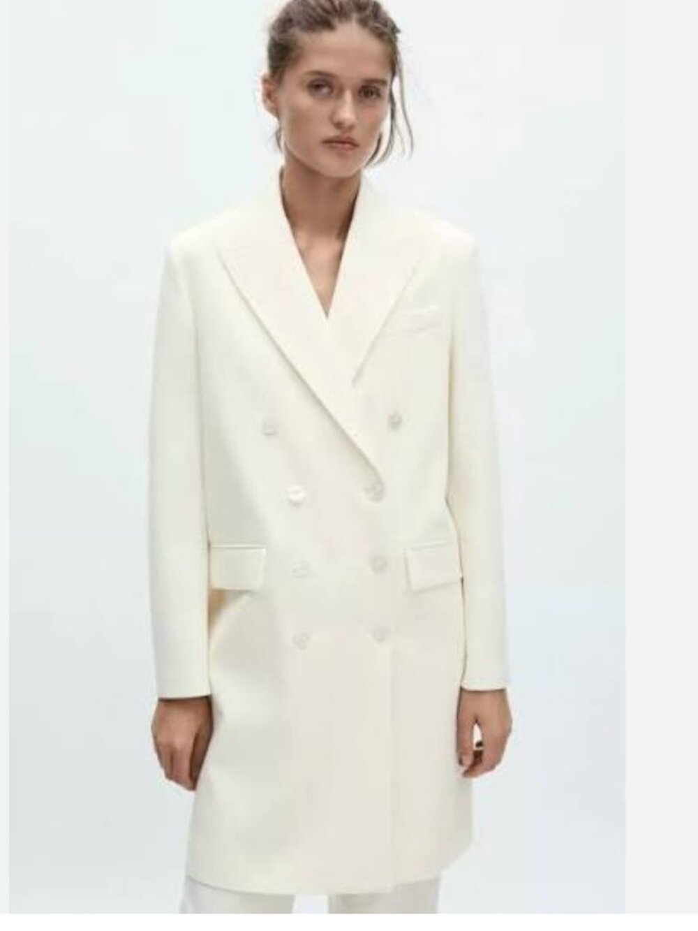Zara Womens Frock Coat Jacket XS Ecru Ivory Double Breasted Peacoat 2411/319 NWT